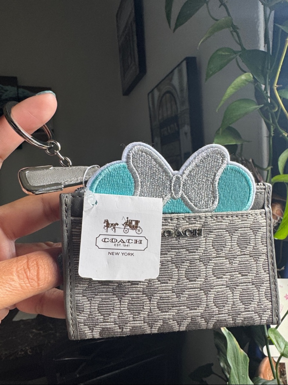 Coach light gray slim card holder